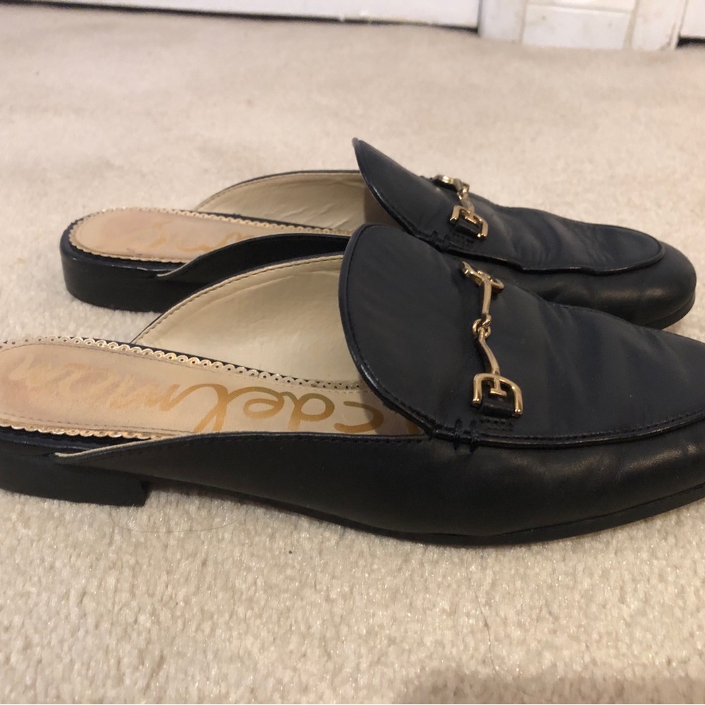 Sam Edelman Linnie Black Leather Preppy Mules with Gold Accent size 7 - Picture 3 of 5